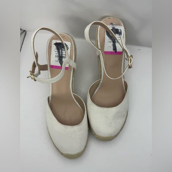 Stuart Weitzman mykonos canvas wedge Espadrilles white closed toes sandals Sz 10 - Picture 9 of 11